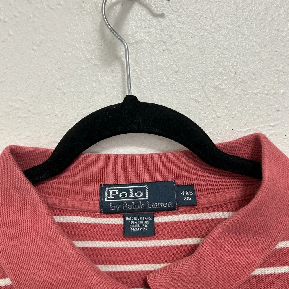VTG Polo Ralph Lauren Shirt Men's‎ Short Sleeve Pink White Striped Sz 4XB Preppy